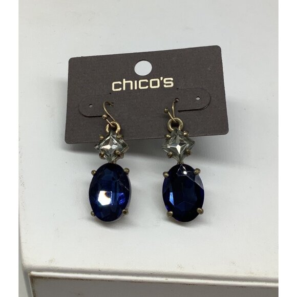 Chicos Enya Blue & Clear Crystal Dangle Earrings NWT - Picture 1 of 5